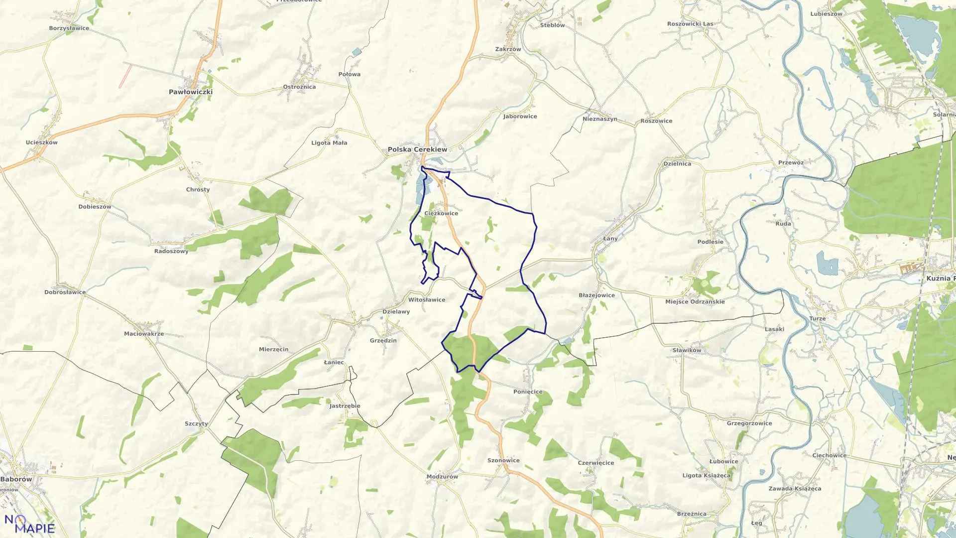 Mapa obrębu CIĘŻKOWICE w gminie Polska Cerekiew