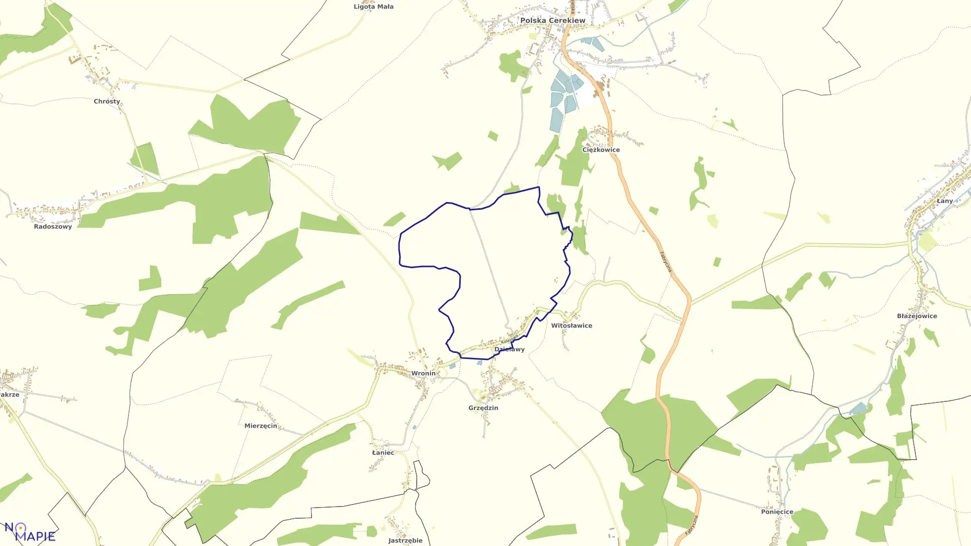 Mapa obrębu DZIELAWY w gminie Polska Cerekiew