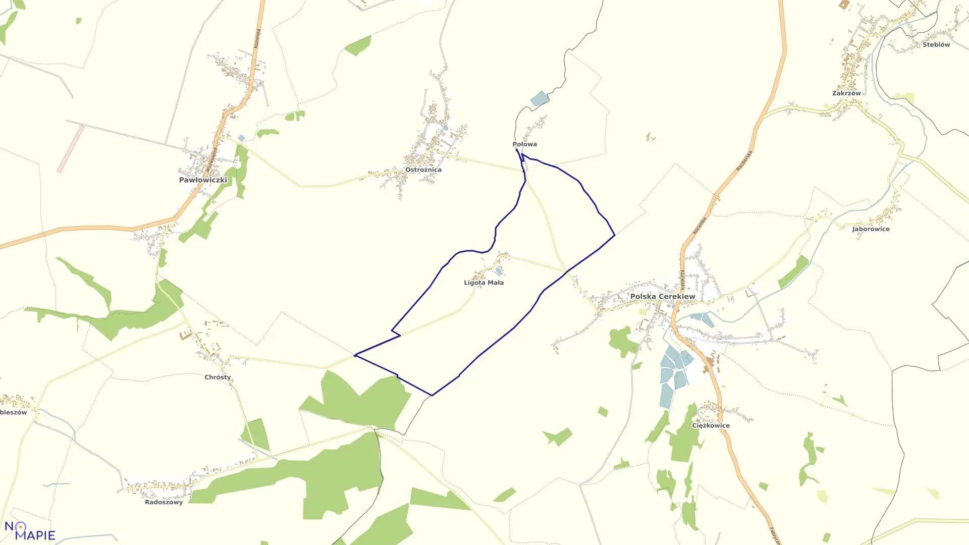 Mapa obrębu LIGOTA MAŁA w gminie Polska Cerekiew