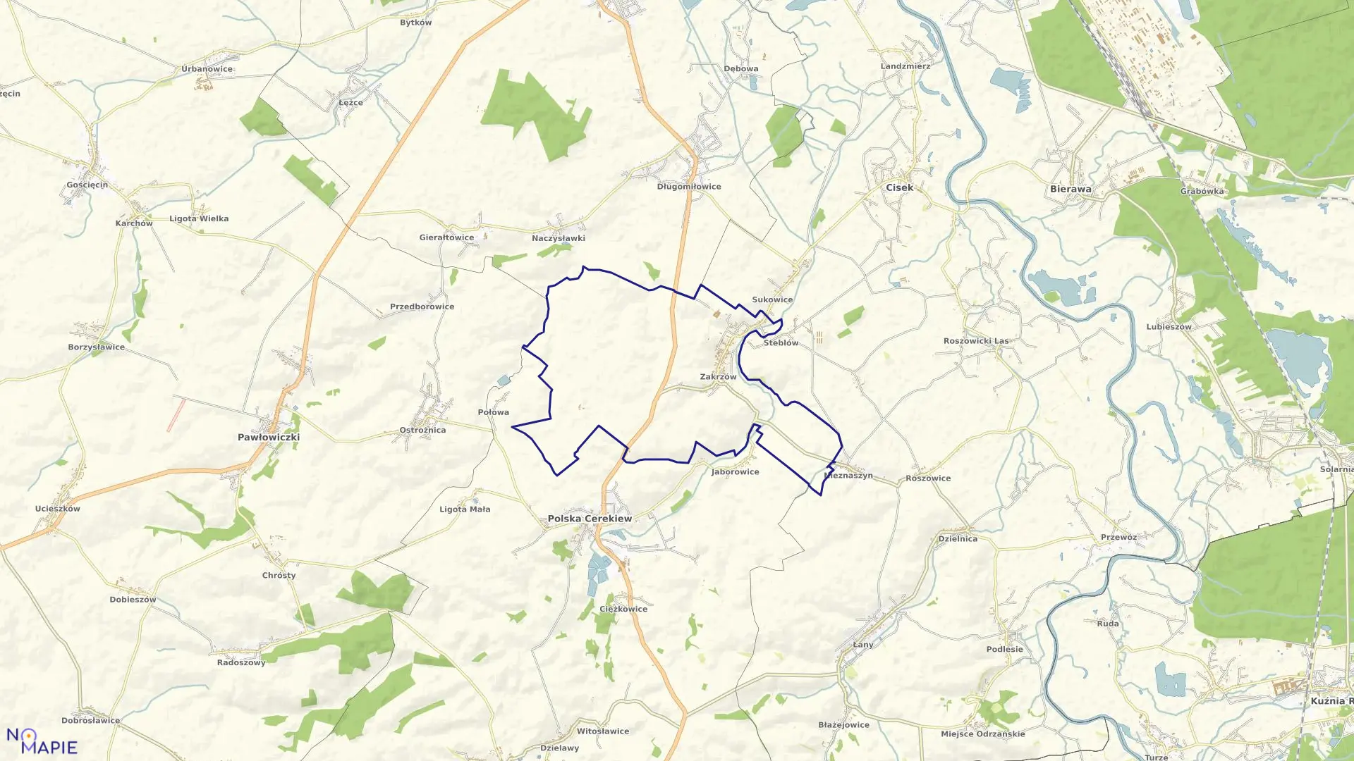 Mapa obrębu ZAKRZÓW w gminie Polska Cerekiew